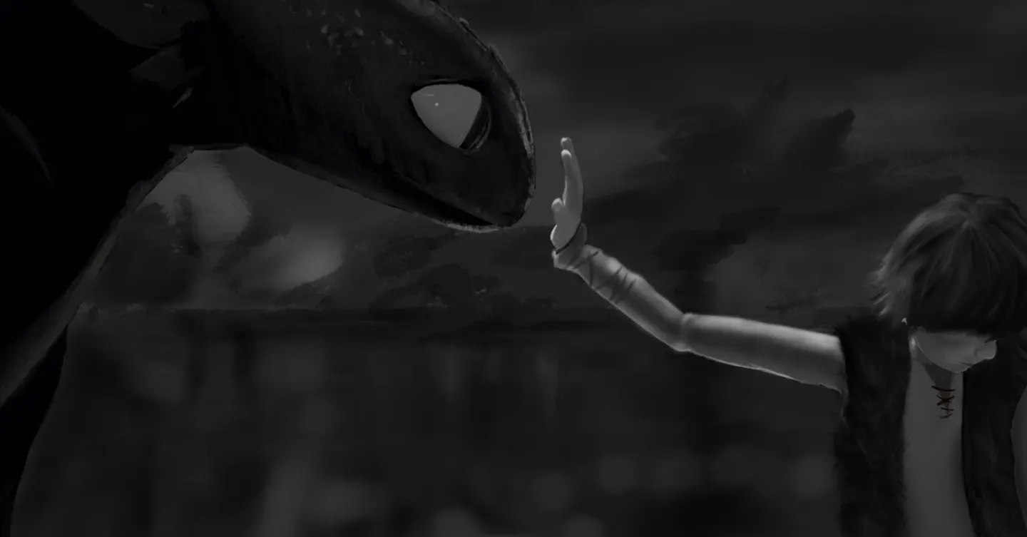Digital art of a scene from How to train your dragon